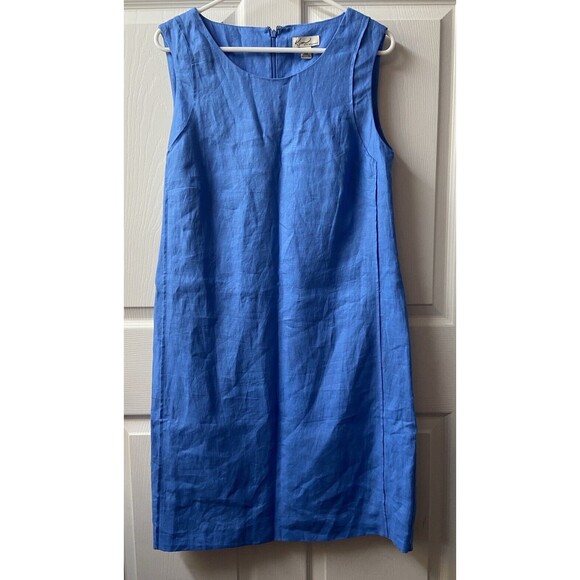Kim Rogers Dress Womens Size 14 Solid Blue Sleeveless Lined 100% Linen Sheath - Picture 2 of 6